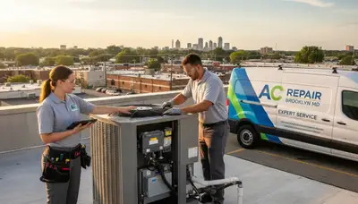Professional AC repair technician servicing air conditioner unit in Baltimore MD