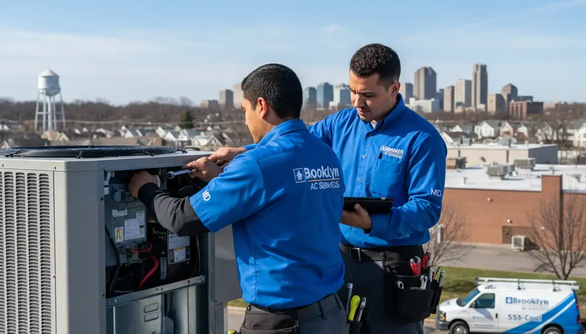 HVAC technician performing AC repair service in Baltimore MD home