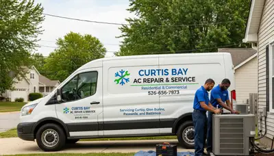 Professional AC repair technician servicing air conditioner in Baltimore MD home