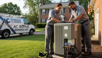 Professional AC repair technician servicing air conditioning unit in Baltimore MD