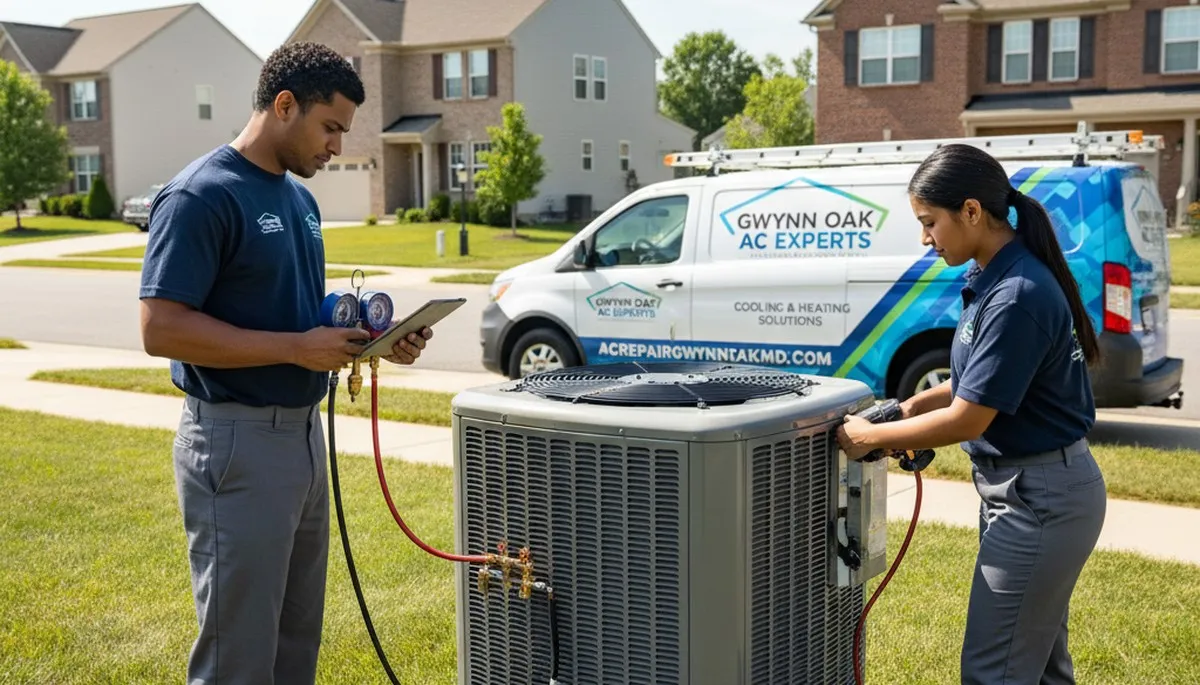 Professional AC repair technician servicing cooling system in Baltimore, MD