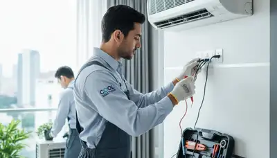 Technician providing expert AC repair service for a home in Baltimore, MD
