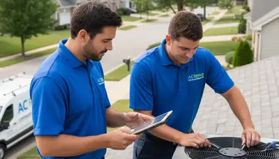 Professional AC repair technician servicing air conditioner in Baltimore MD home