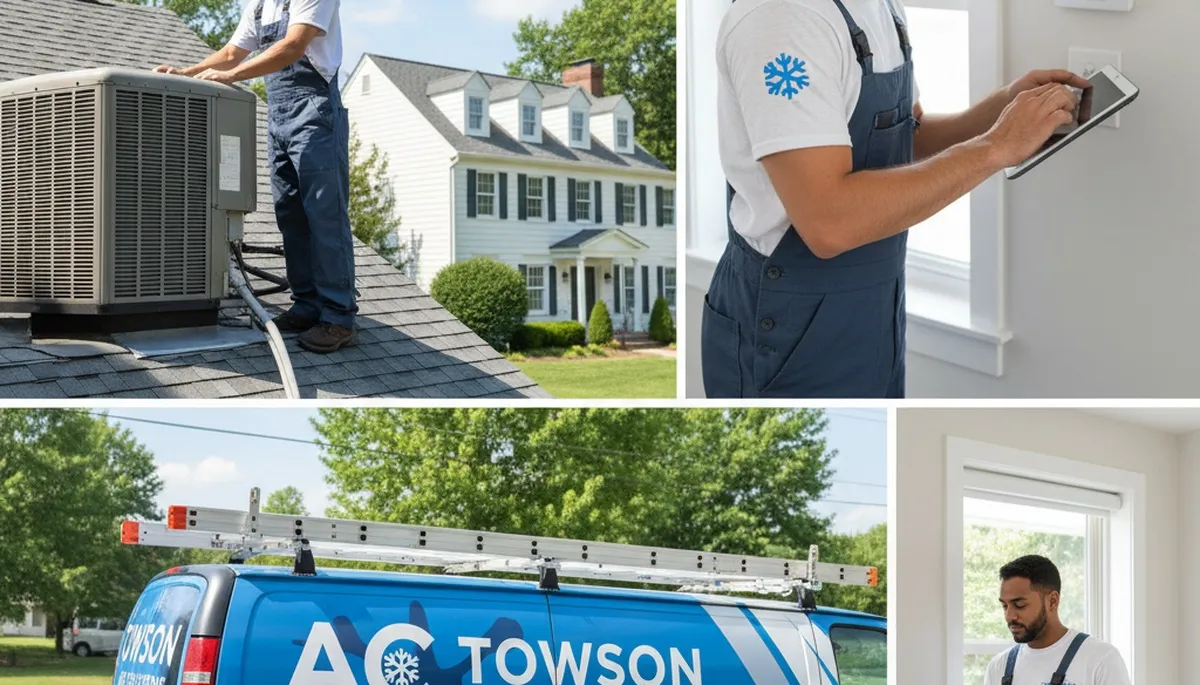 Professional AC repair technician servicing air conditioner in Baltimore MD home