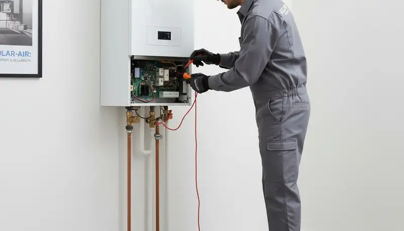 Technician performing boiler repair in Baltimore, MD home for Five Star Cooling service
