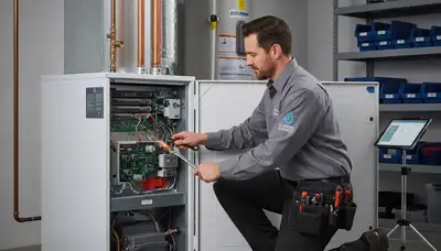 Technician performing furnace repair service in Baltimore, MD for Five Star Cooling